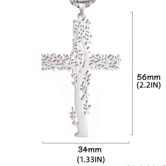 Stainless steel tree of life cross - Picture 7 of 9